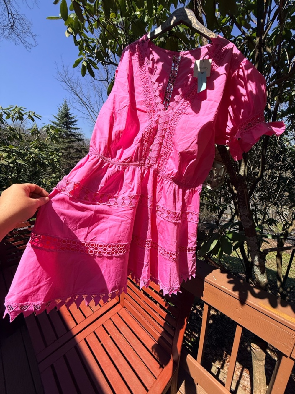 NWT Anthropologie Pink Crochet-Trim Mini Dress - Picture 14 of 16